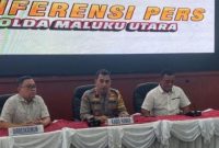 Konferensi per Polda Maluku Utara terkait kasus terbakarnya speedboat Benny (Dok. Ist)