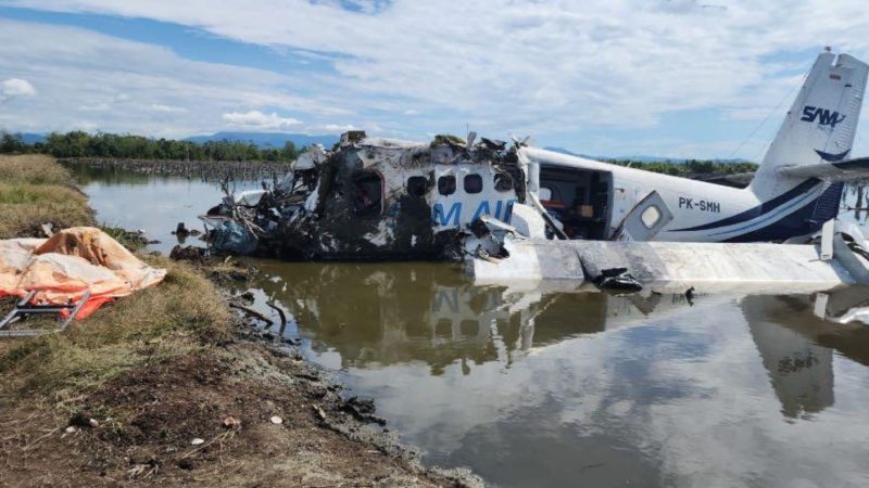 Pesawat SAW Air saat mengalami kecelakaan di Gorontalo (Dok. Ist)