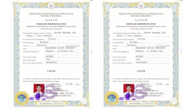 Ijazah SMA (Dok. Ist)