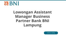 Lowongan Assistant Manager Business Partner Bank BNI Lampung